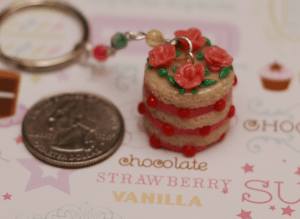 A triple layer cherry cake with roses on top. It's surprising light for how dense it is. 